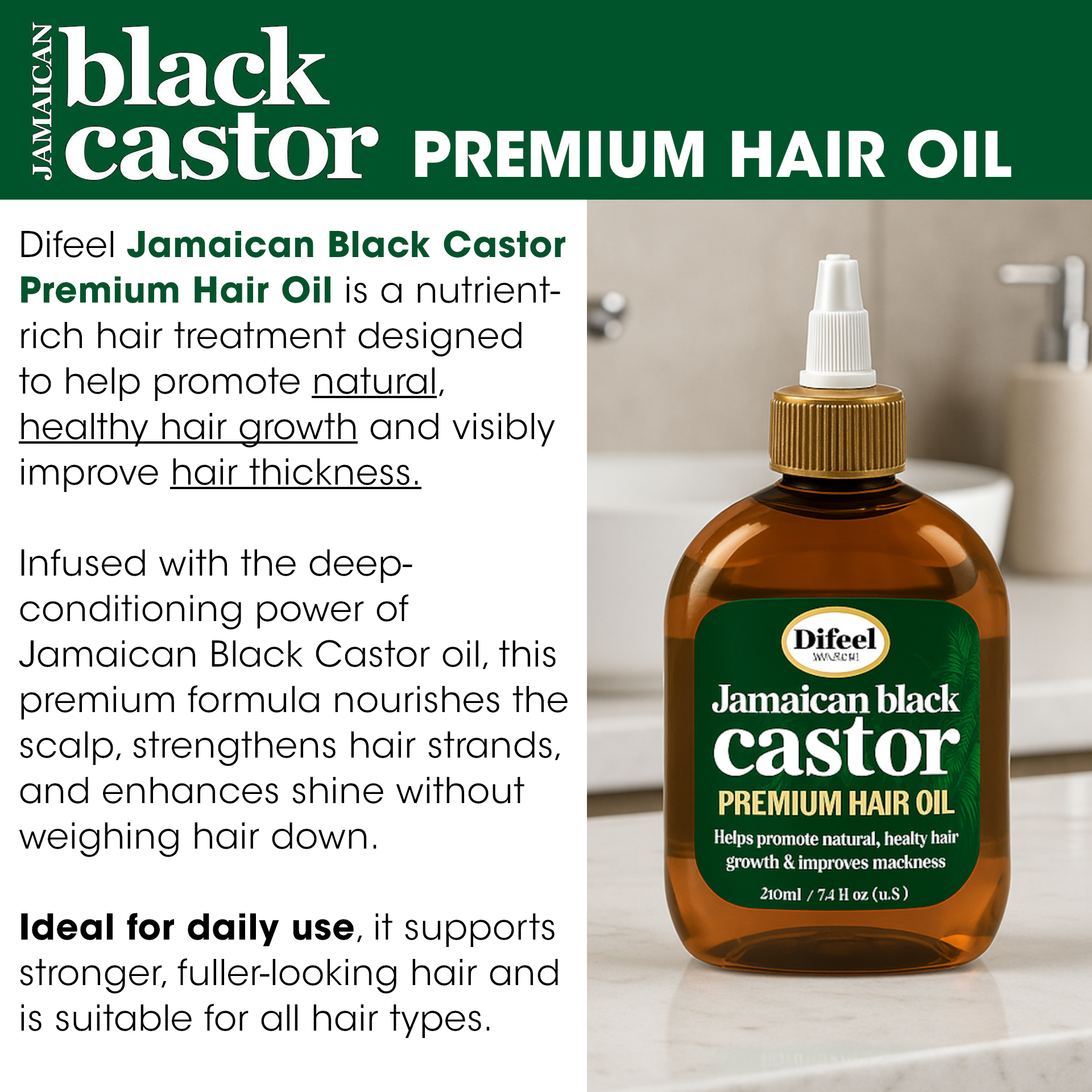Difeel Jamaican Black Castor Premium Hair Oil 7.1 oz.