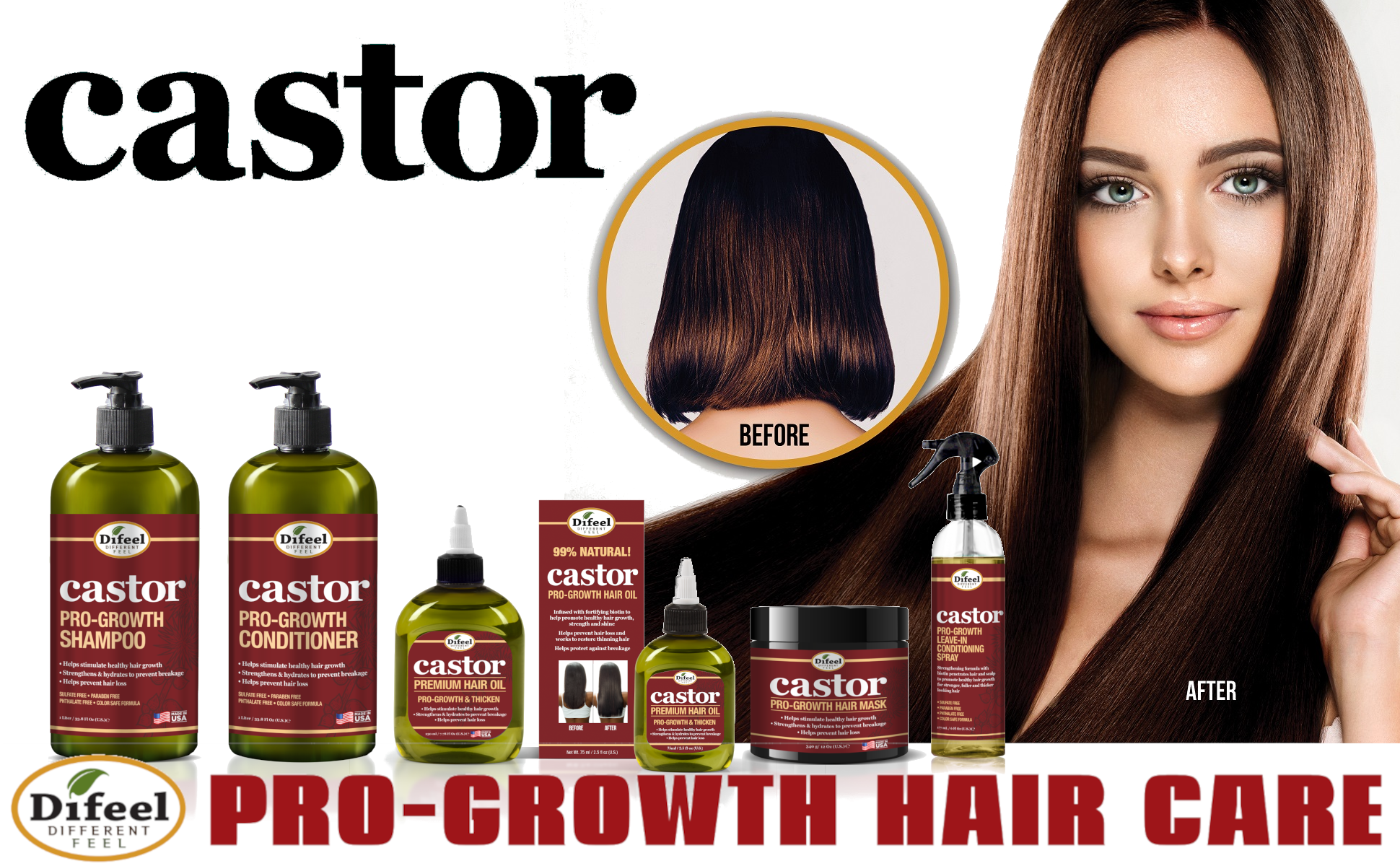 Difeel Castor Pro-Growth Shampoo 12 oz.