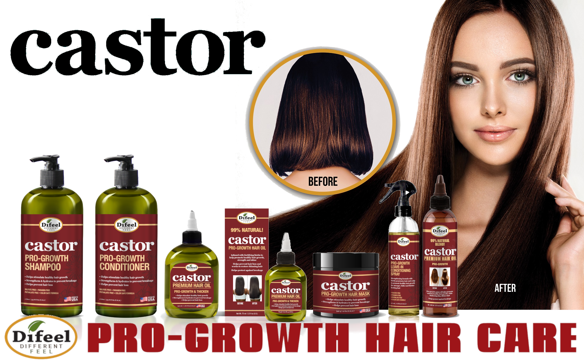 Difeel Castor Pro-Growth Hair Oil 8 oz.