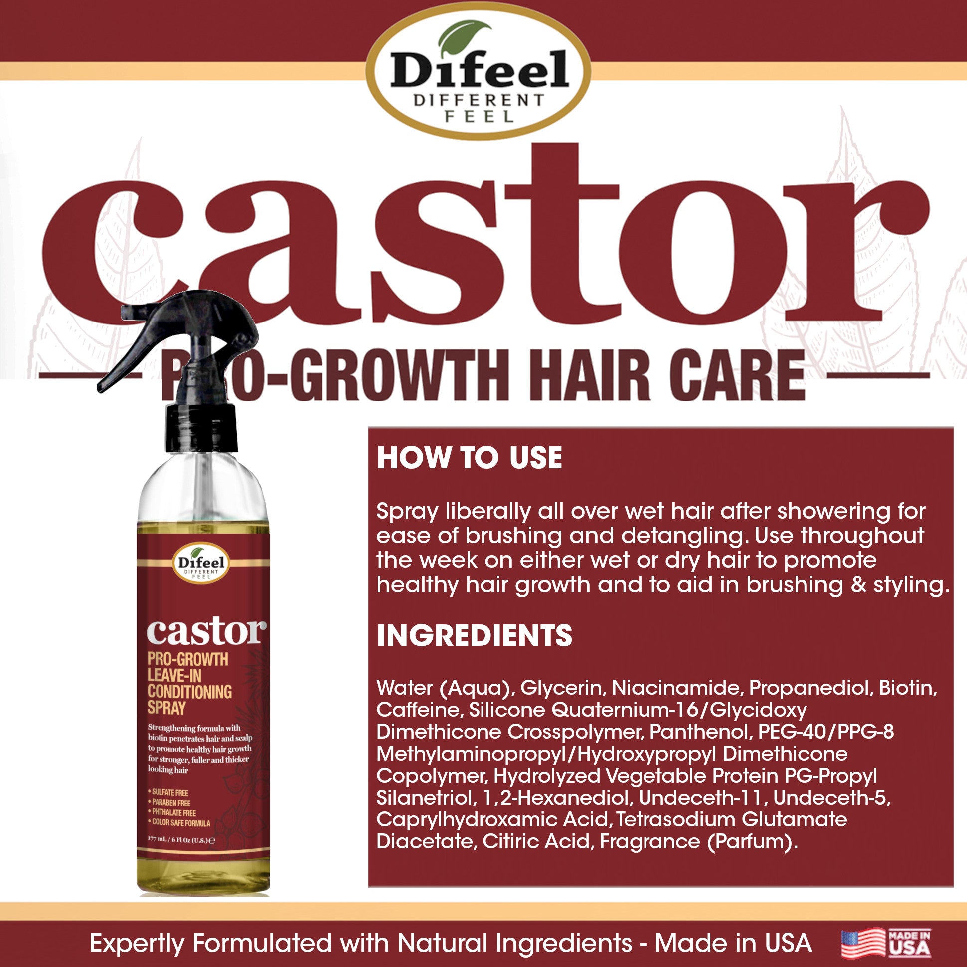 Difeel Castor Pro-Growth Conditioning Spray 6 oz.