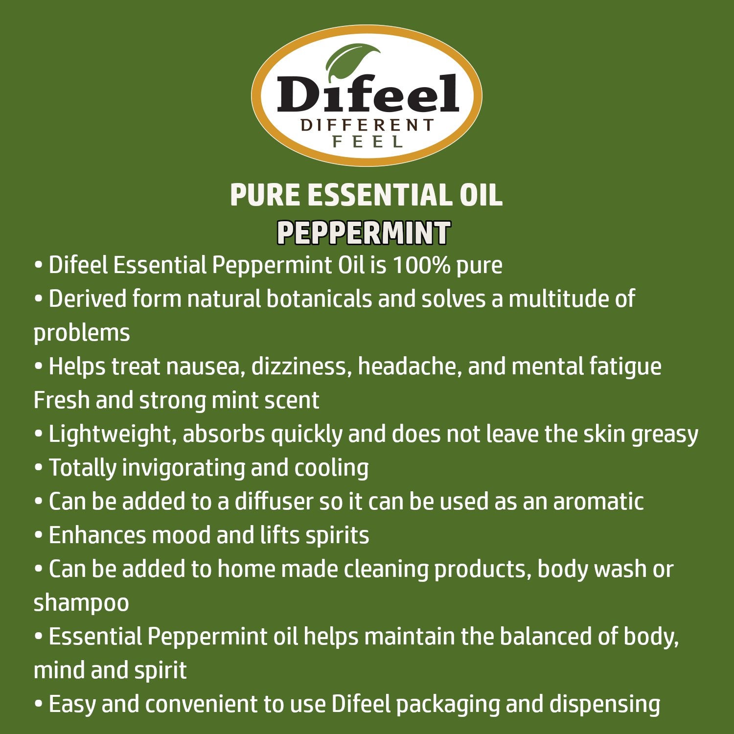 Difeel 100% Pure Essential Oil - Peppermint Oil 1 oz. (Pack of 2)