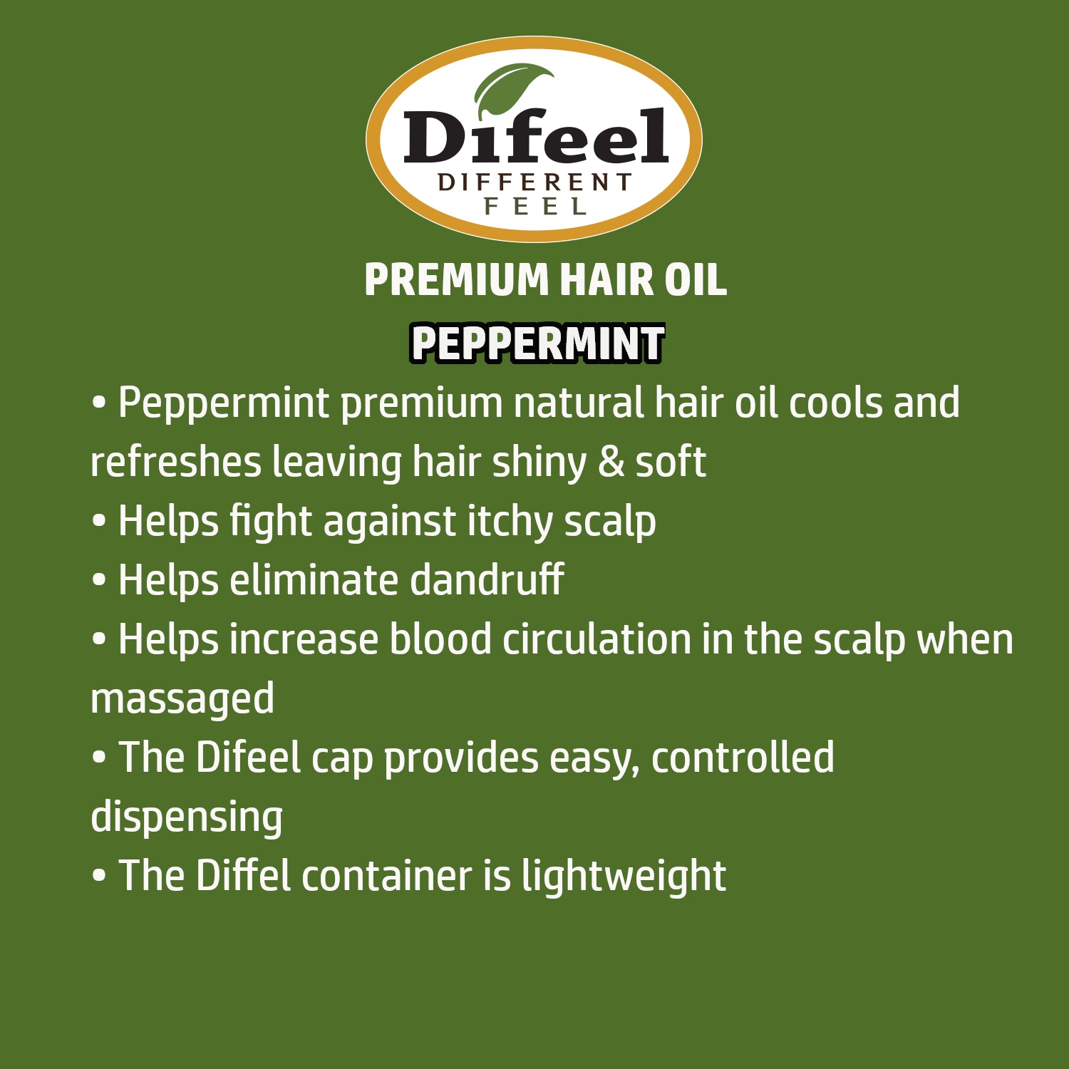 Difeel Premium Natural Hair Oil - Peppermint Oil 2.5 oz.