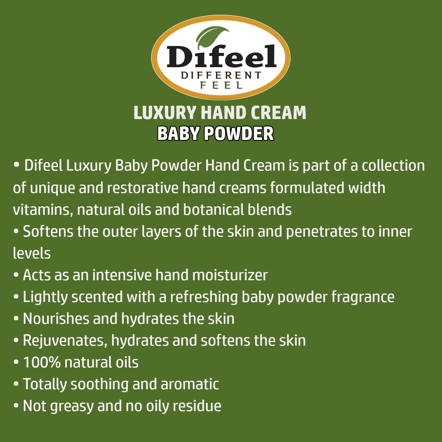 Difeel Luxury Moisturizing Hand Cream - Baby Powder 1.4 oz. (PACK OF 2)