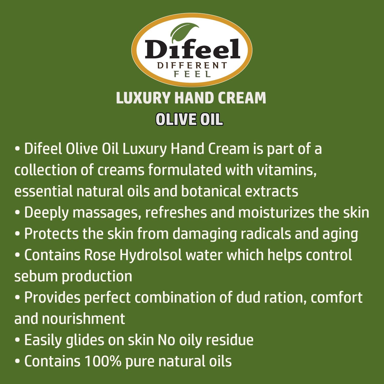 Difeel Luxury Moisturizing Hand Cream - Olive Oil 1.4 oz. (PACK OF 2)