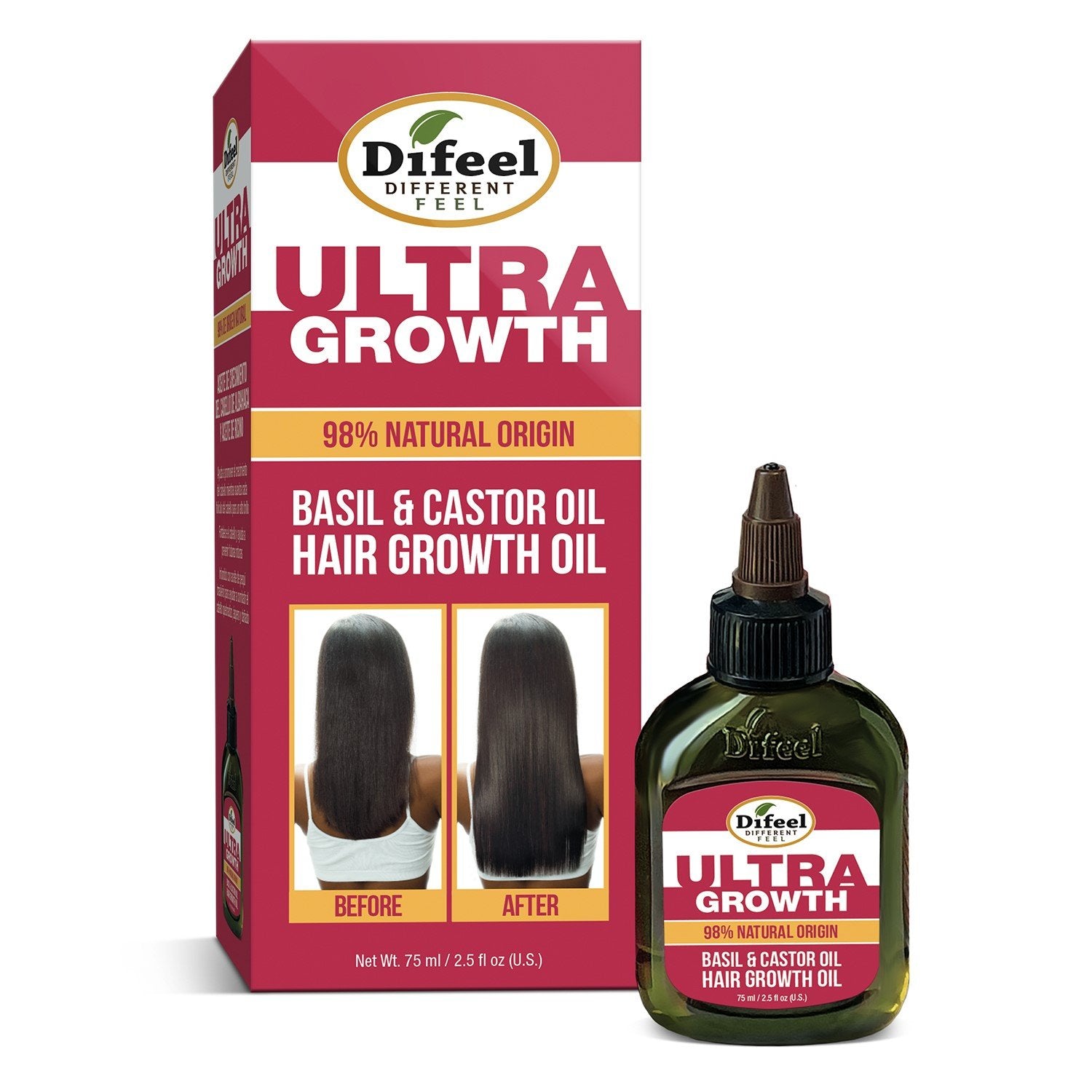 Difeel Ultra Growth Basil & Castor Hair Growth Oil 2.5 oz. (PACK OF 2)