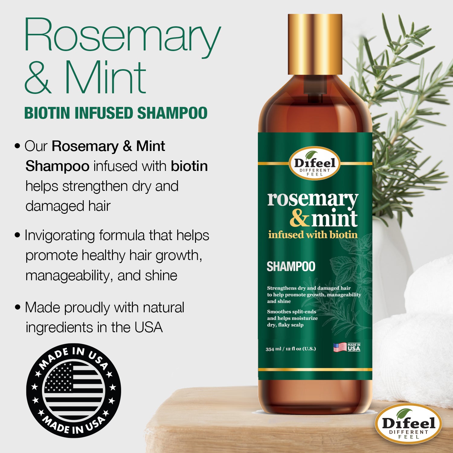 Difeel Elevated Rosemary and Mint Shampoo 12 oz.