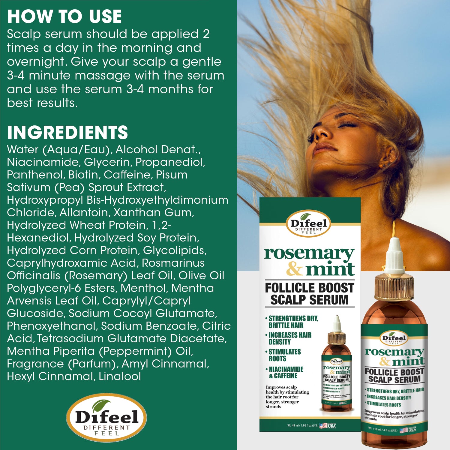 Difeel Rosemary & Mint Follicle Boost Scalp Serum 4 oz.