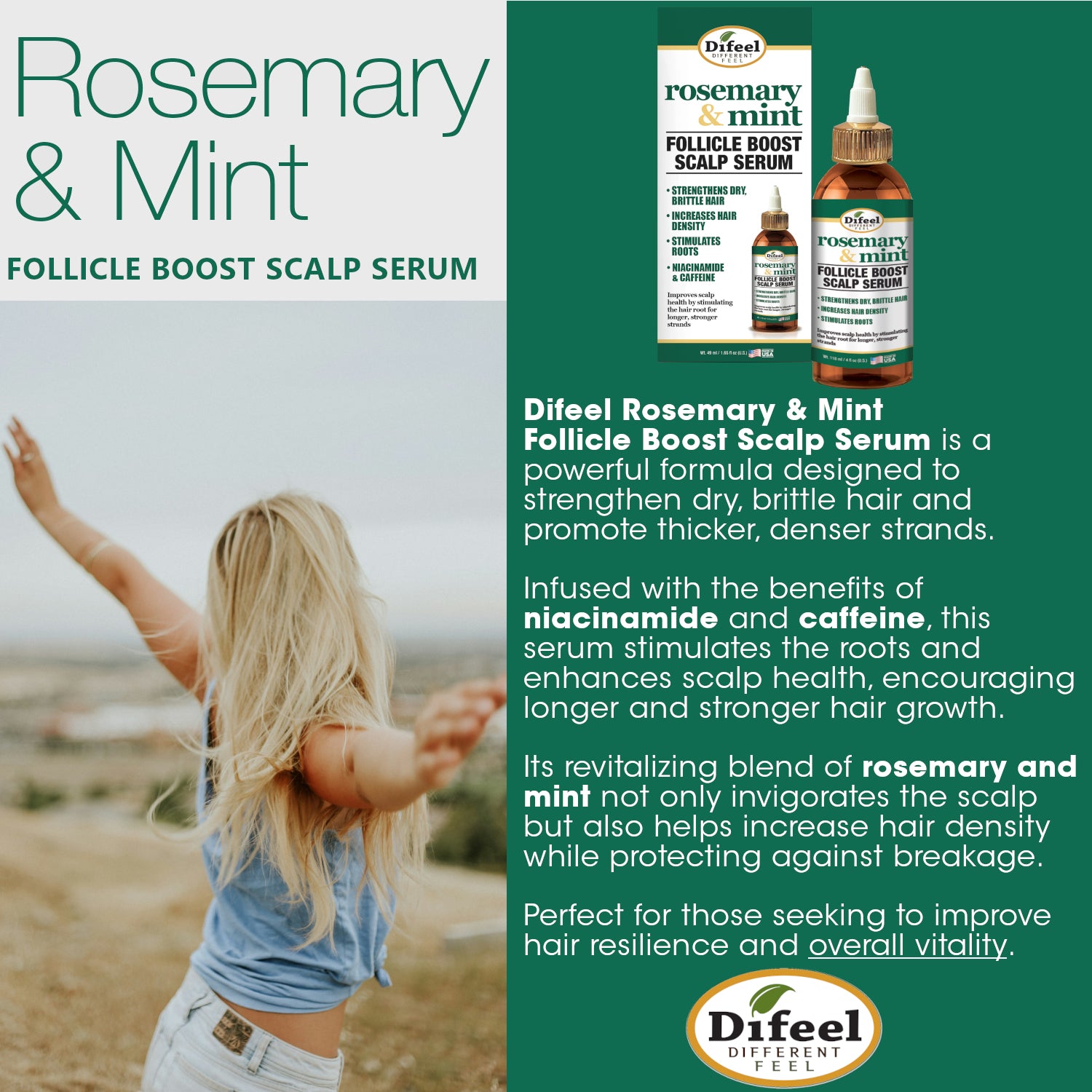 Difeel Rosemary & Mint Follicle Boost Scalp Serum 4 oz.