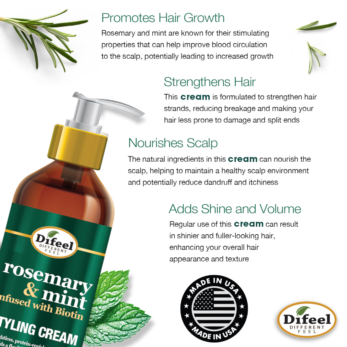 Difeel Rosemary and Mint Biotin Styling Cream 12 oz.