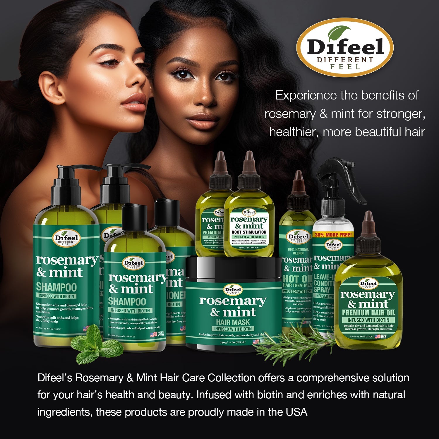 Difeel Rosemary and Mint Premium Hair Oil - Large 33.8 oz.