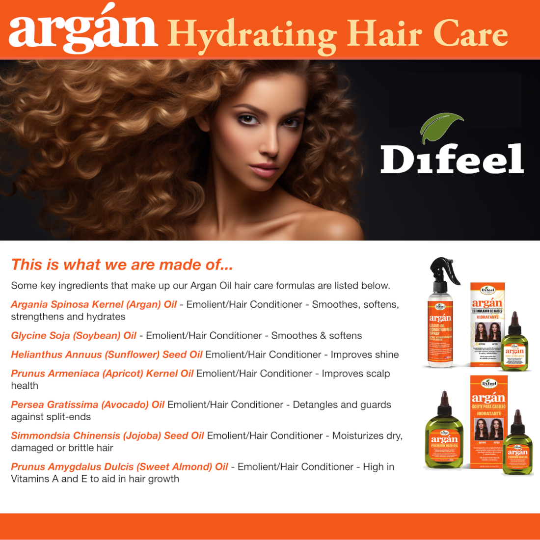 Difeel Argan Hydrating Leave In Conditioning Spray 6 oz.