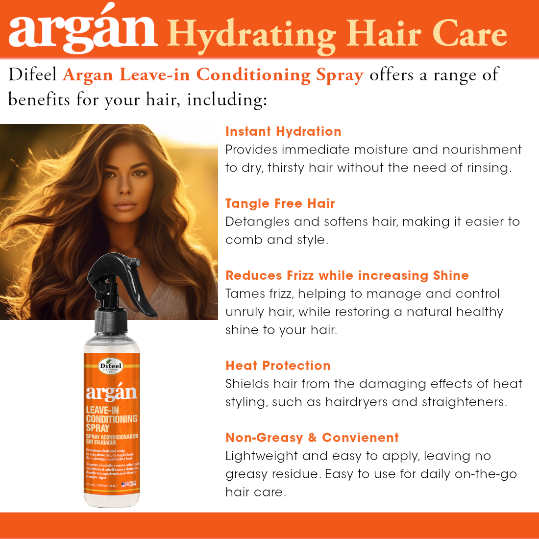 Difeel Argan Hydrating Leave In Conditioning Spray 6 oz.