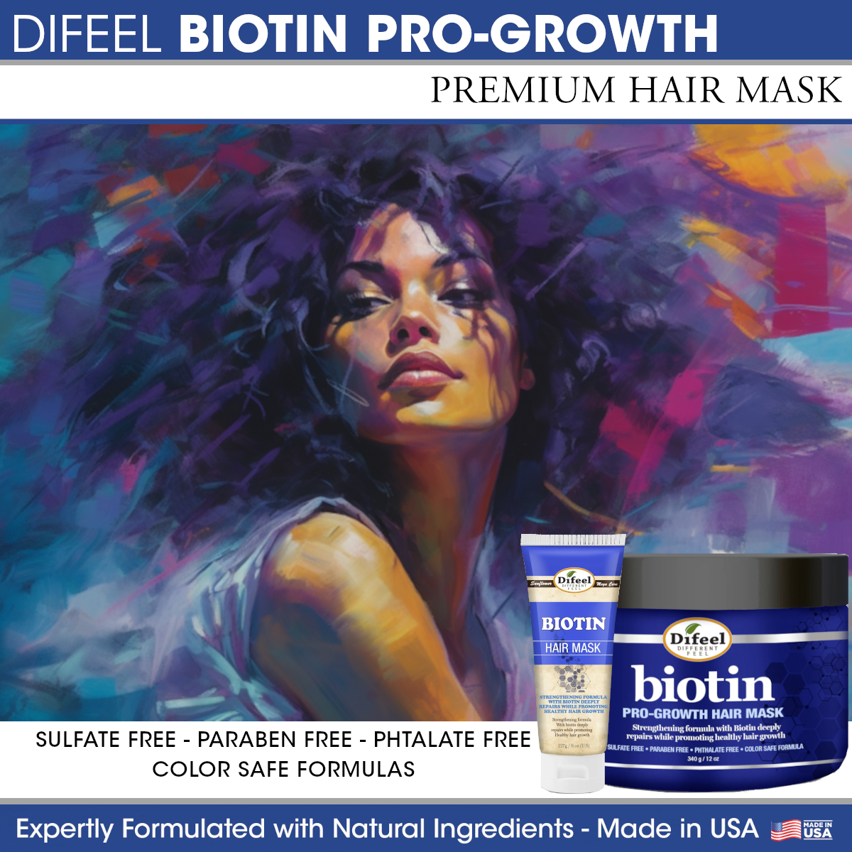 Difeel Biotin Pro-Growth Hair Mask 12 oz. with Biotin Hair Oil 7.1 oz. (2-Piece Set)