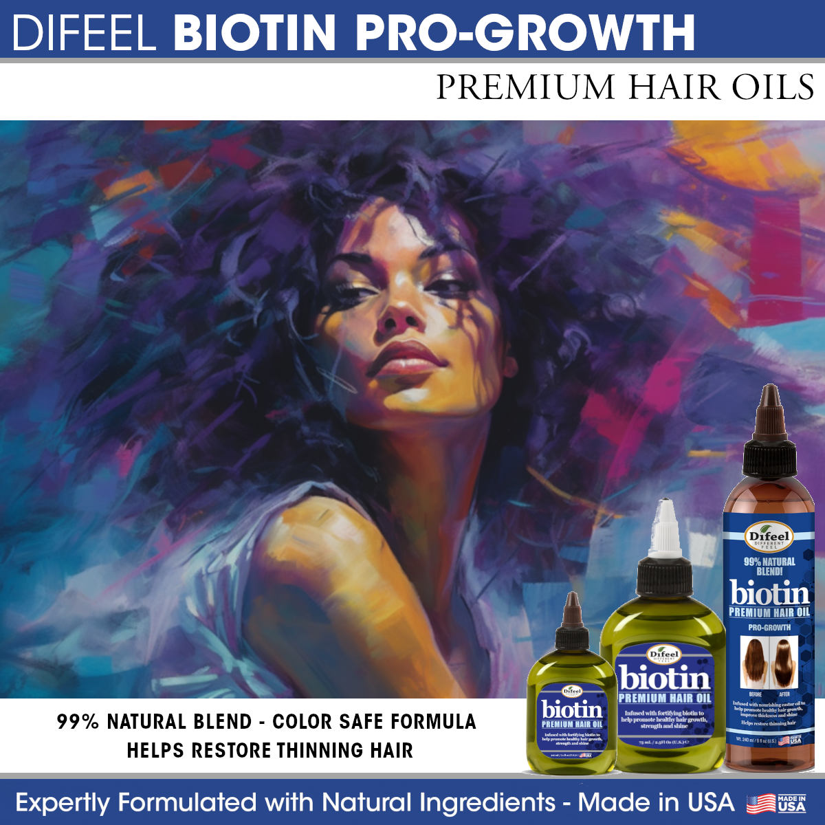 Difeel Biotin Premium Hair Oil - Large 33.8oz Bottle