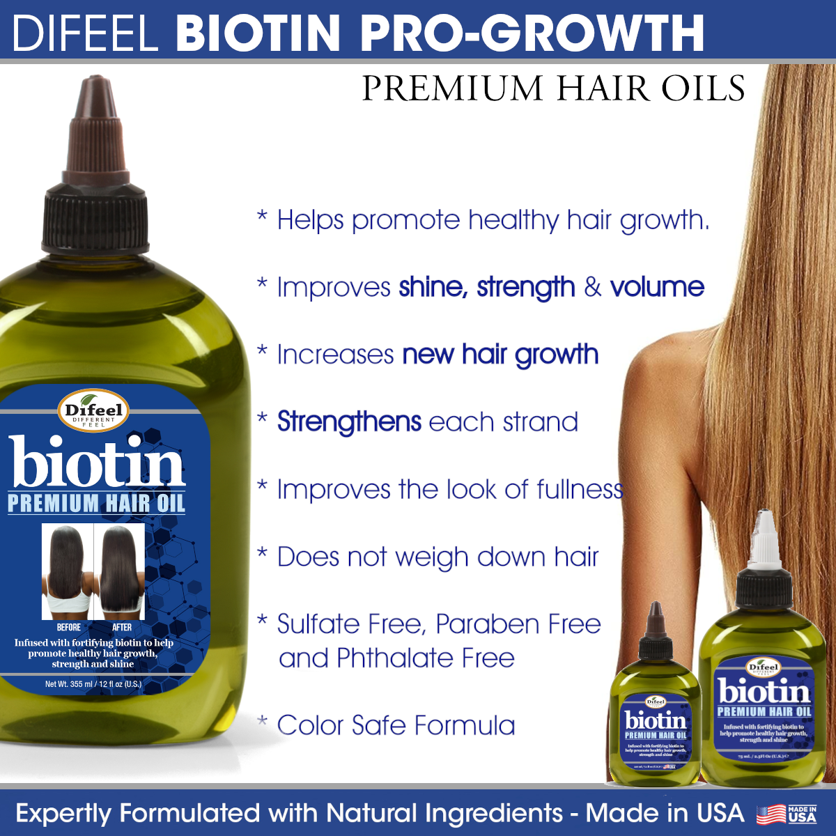 Difeel Biotin Pro-Growth Hair Mask 12 oz. with Biotin Hair Oil 7.1 oz. (2-Piece Set)