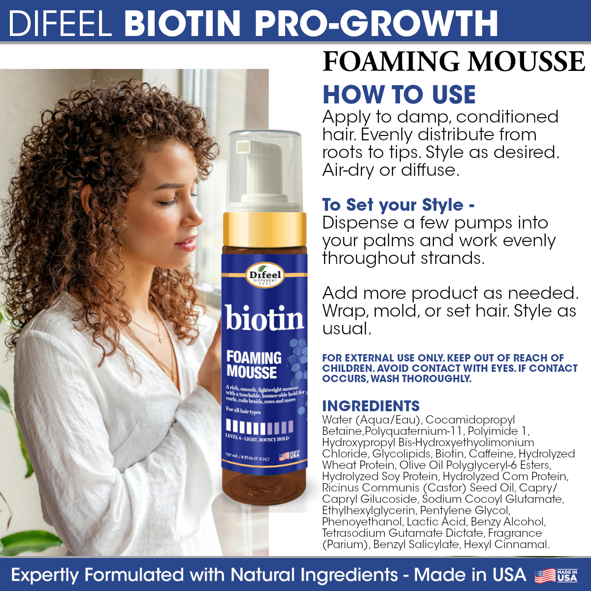 Difeel Biotin Foaming Mousse 8 oz.