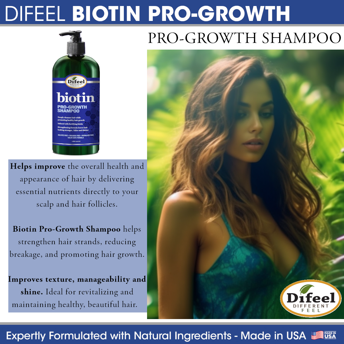 Difeel Biotin Pro-Growth Shampoo 12 oz.
