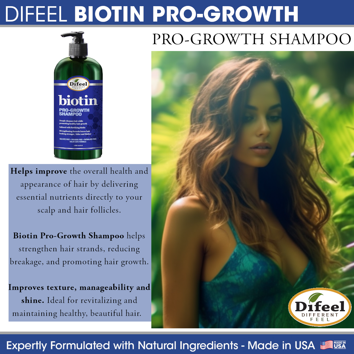 Difeel Pro-Growth Biotin for Hair Growth Shampoo 12 oz. | difeel