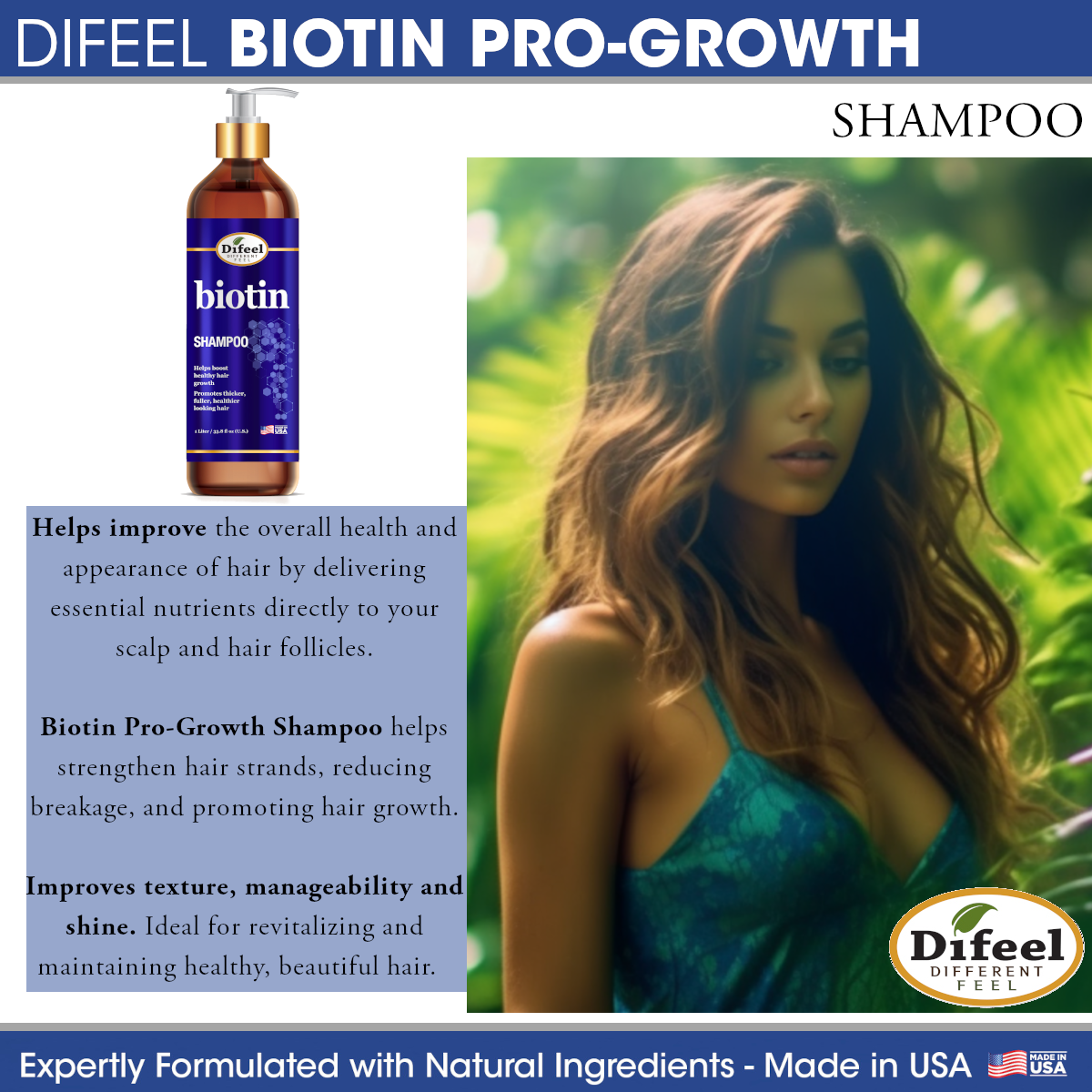 Difeel Pro-Growth Biotin for Hair Growth Shampoo 33.8 oz. | difeel