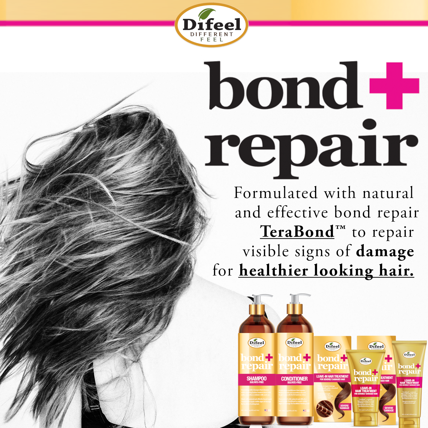 Difeel Bond & Repair Leave in Hair Treatment for Severely Damaged Hair 2.5 oz.