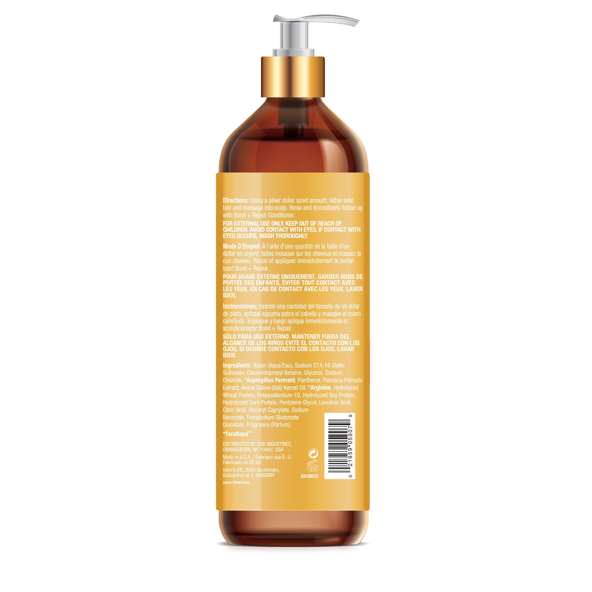 Difeel Bond & Repair Sulfate Free Shampoo 33.8 oz.