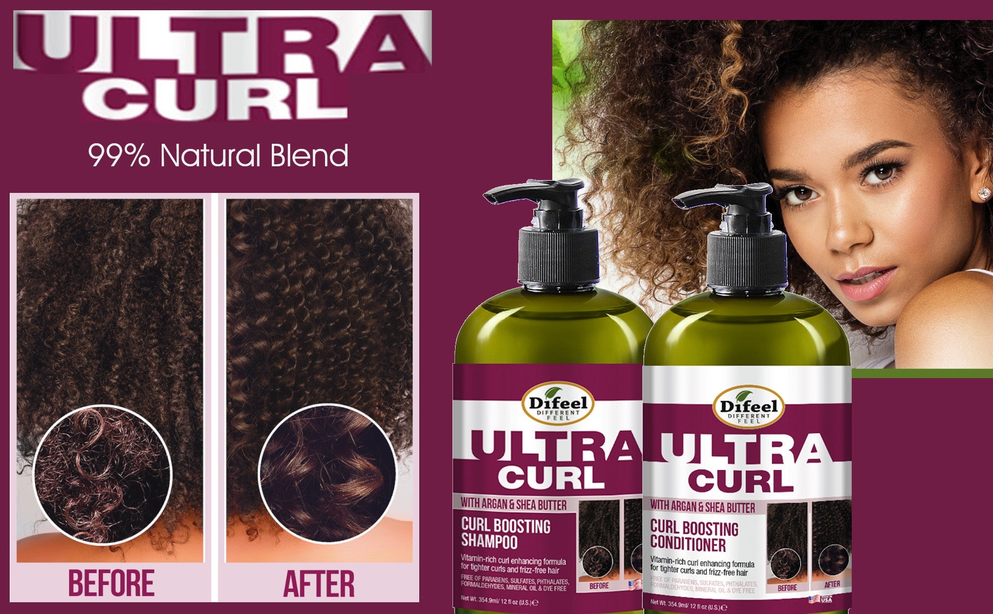 Difeel Ultra Curl 2-PC Curl Enhancing Shampoo & Conditioner Gift Box - Includes Shampoo & Conditioner 12 oz.