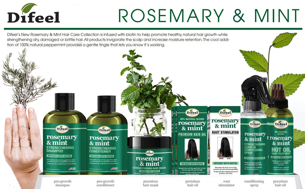 Difeel Rosemary and Mint Biotin Shampoo, Conditioner & Leave in Conditioning Spray 3-PC Gift Set - Shampoo 33.8 oz., Conditioner 33.8 oz. and Leave in Conditioning Spray 6 oz.
