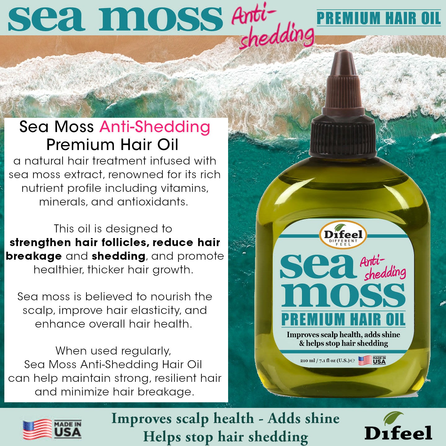 Difeel Sea Moss Anti-Shedding Premium Hair Oil 7.1 oz.