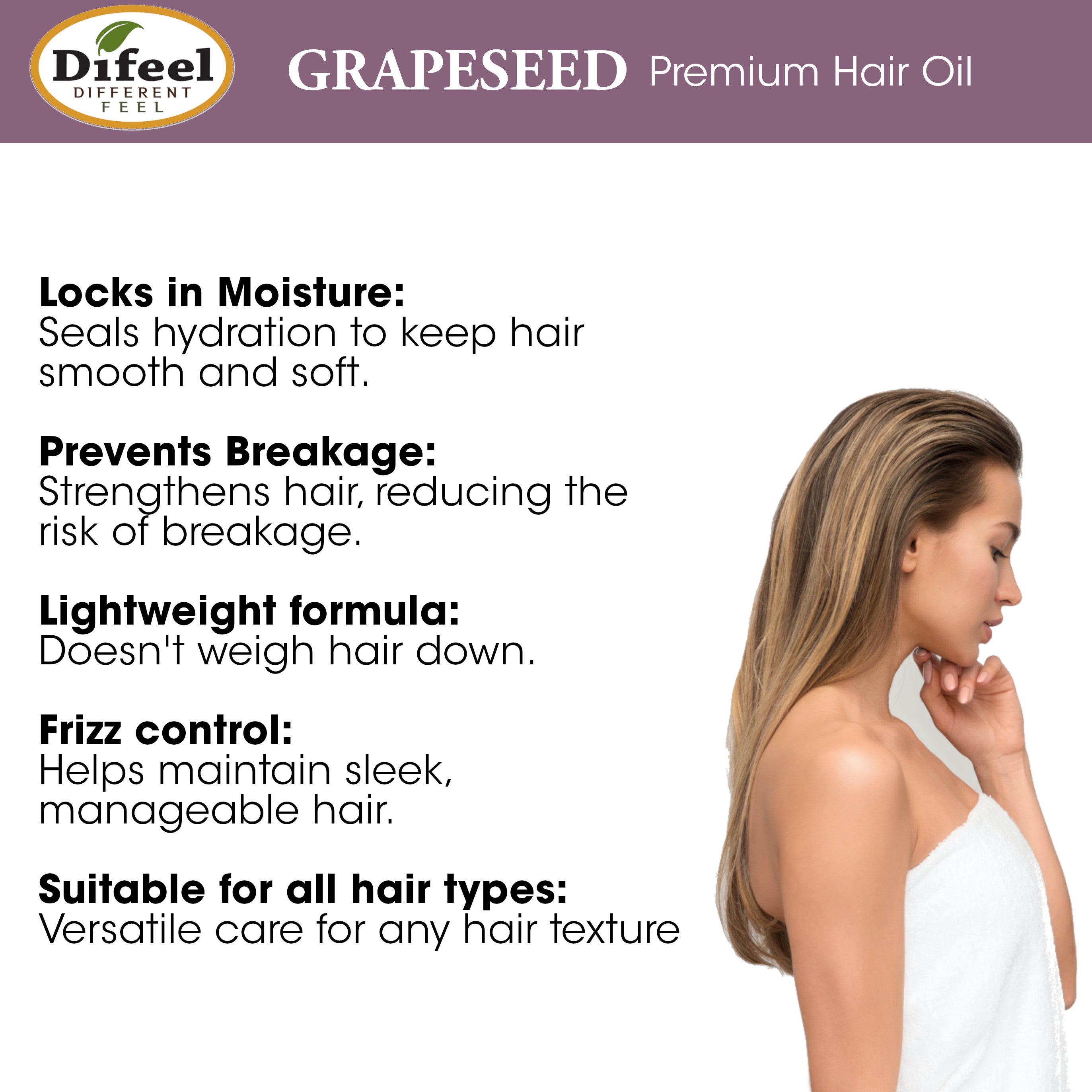 Difeel Grapeseed Premium Hair Oil 2.5 oz.