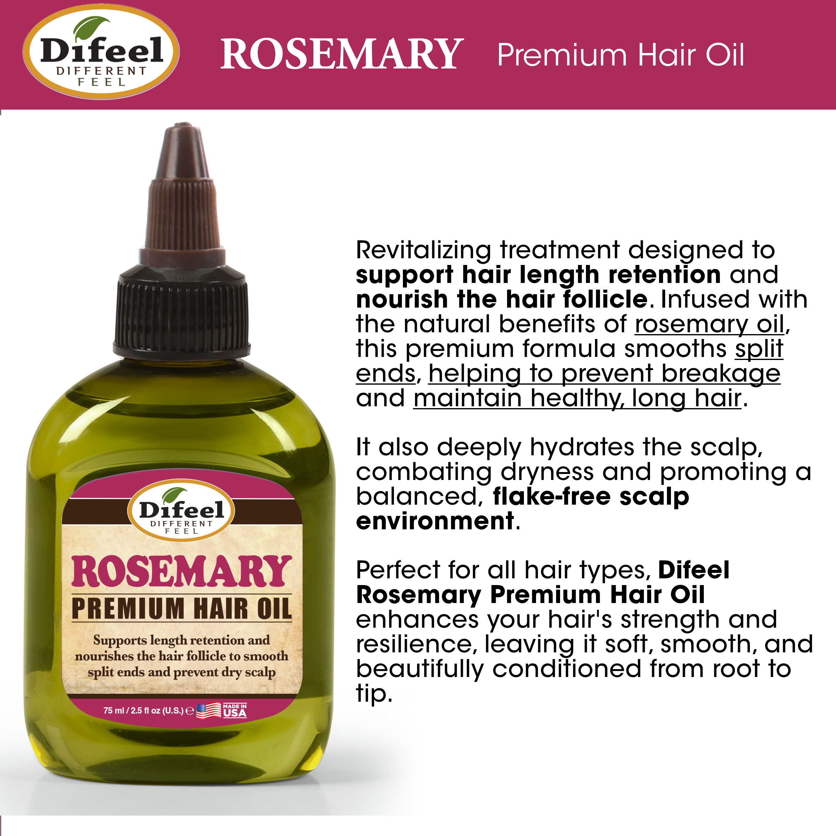 Difeel Rosemary Premium Hair Oil 2.5 oz.