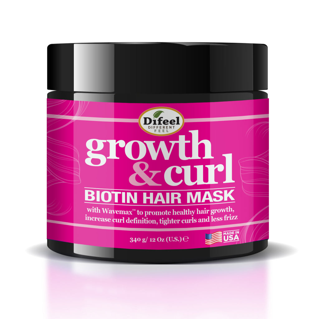 Difeel Growth & Curl Biotin Hair Care Collection 4-PC Gift Box - Includes Faster Growth Shampoo 12oz, Conditioner 12 oz, Hair Mask 12oz and Hair Oil 2.5oz