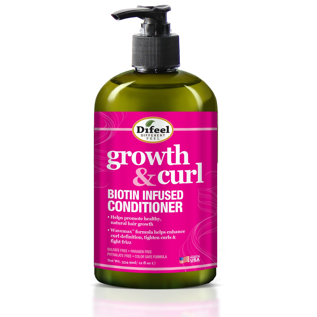 Difeel Growth & Curl Biotin Hair Care Collection 4-PC Gift Box - Includes Faster Growth Shampoo 12oz, Conditioner 12 oz, Hair Mask 12oz and Hair Oil 2.5oz
