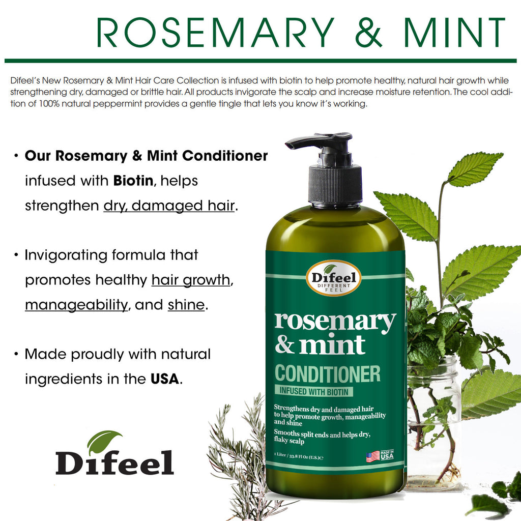 Difeel Rosemary and Mint Hair Strengthening Shampoo and Conditioner with Biotin 33.8 oz. 2-PC Hair Care Gift Set