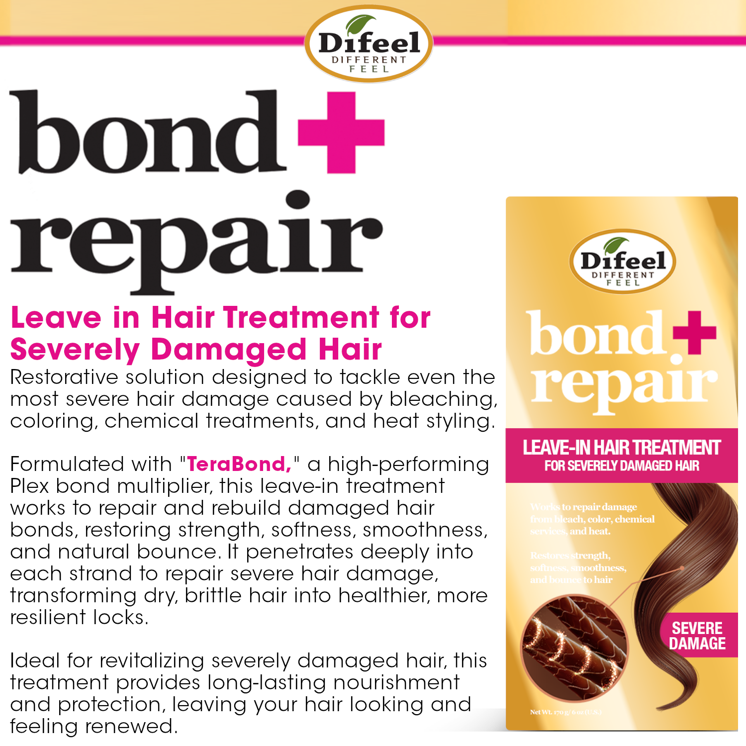 Difeel Bond & Repair Leave in Hair Treatment for Severely Damaged Hair 2.5 oz.