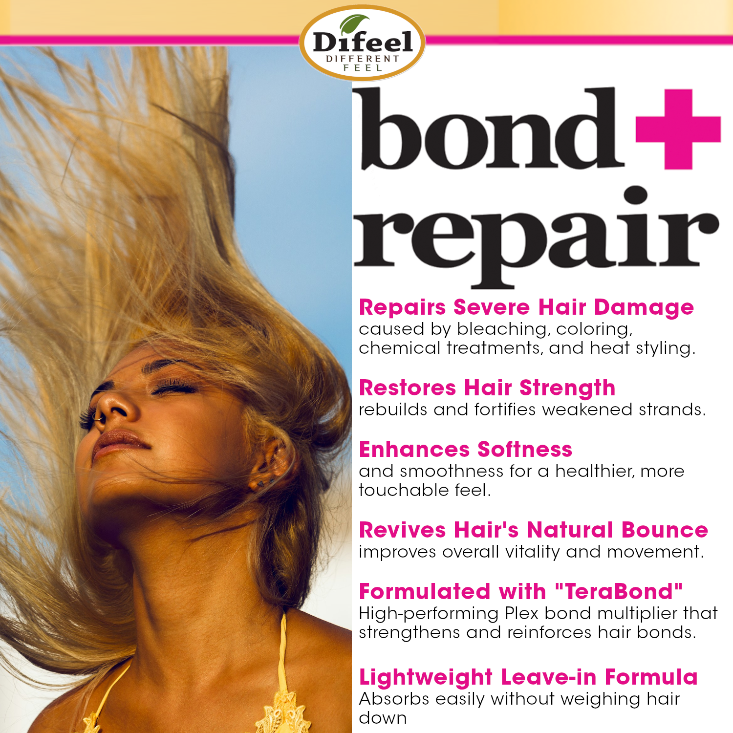 Difeel Bond & Repair Leave in Hair Treatment for Severely Damaged Hair 2.5 oz.