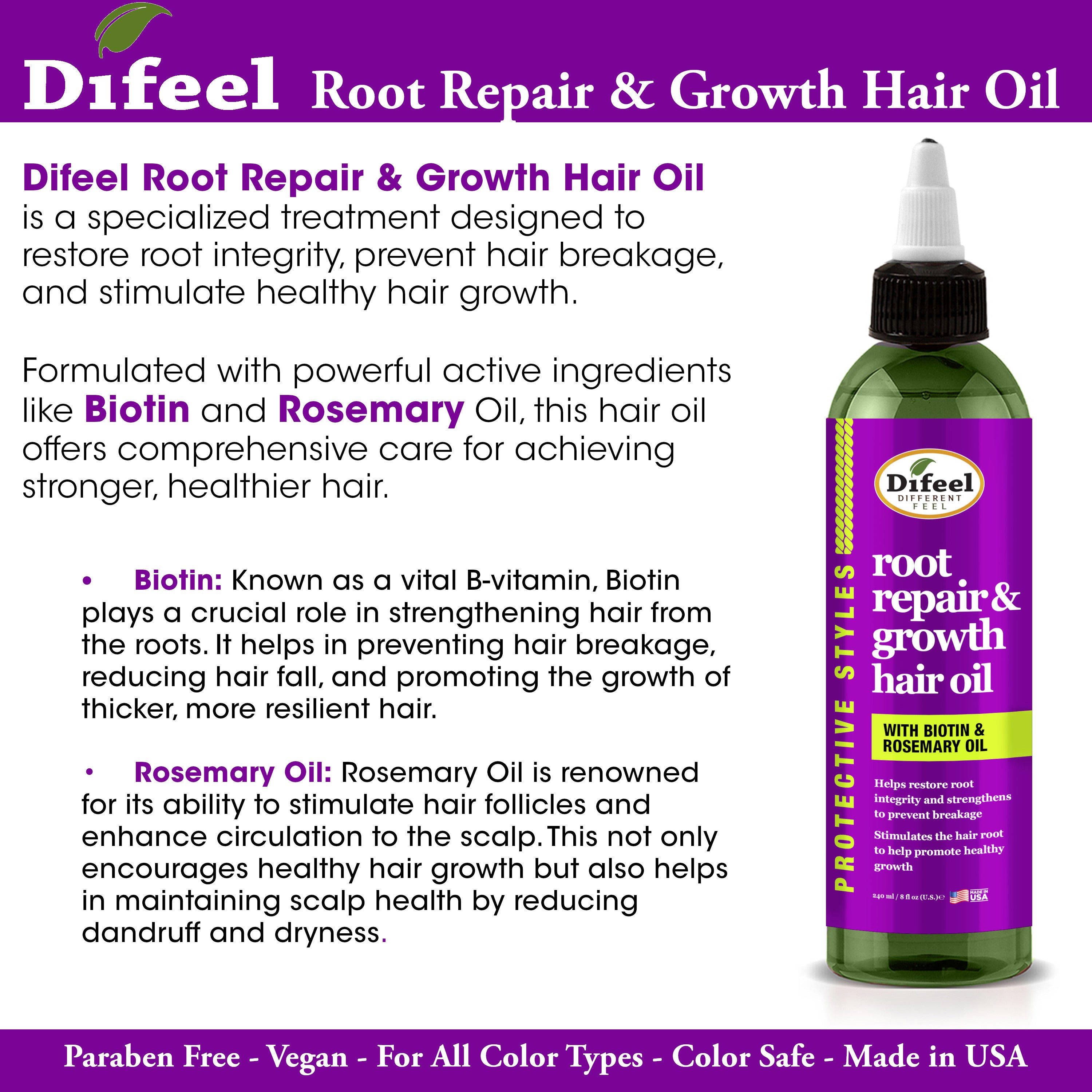 Difeel Protective Styles Root Repair and Growth Hair Oil 8 oz.