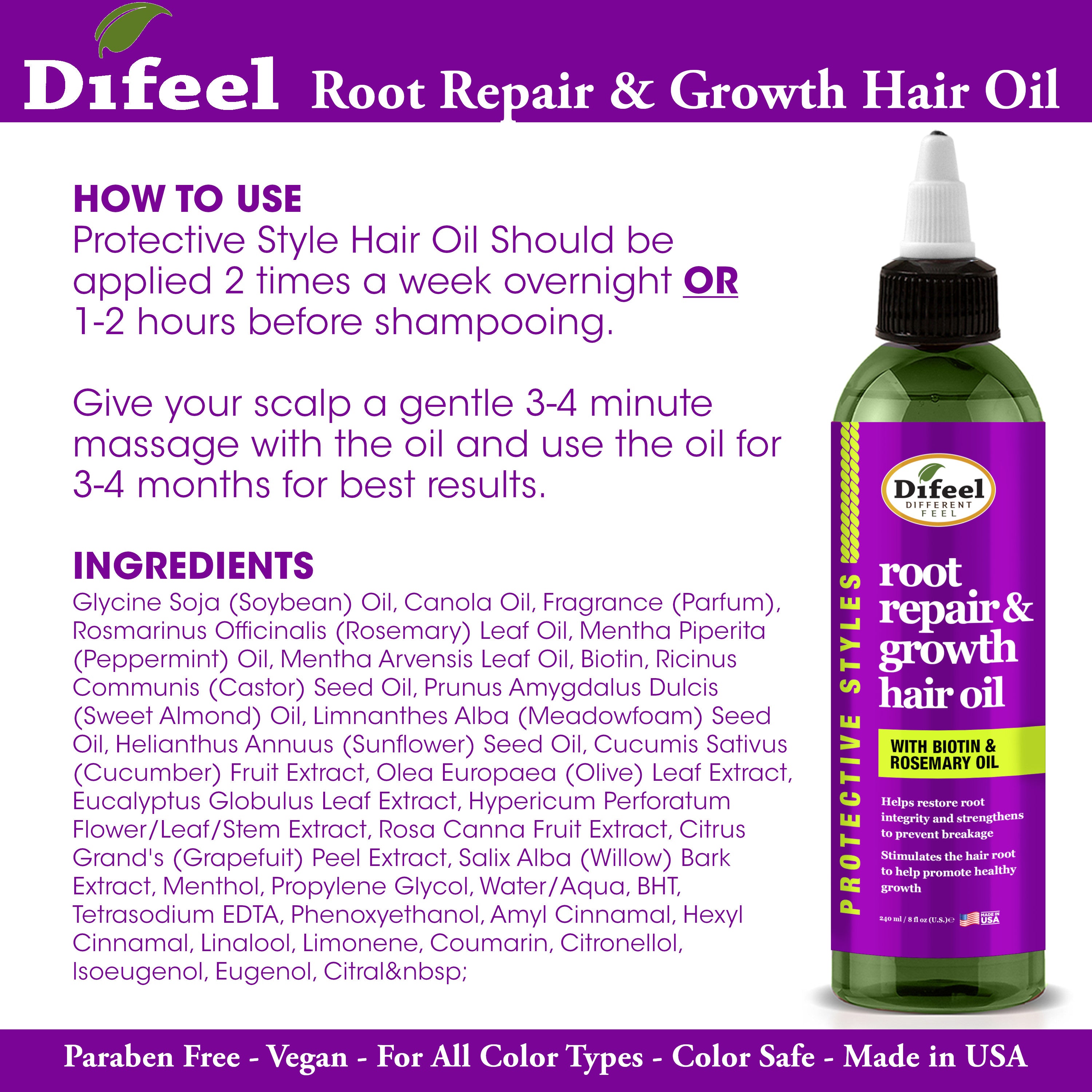 Difeel Protective Styles Root Repair and Growth Hair Oil 8 oz.