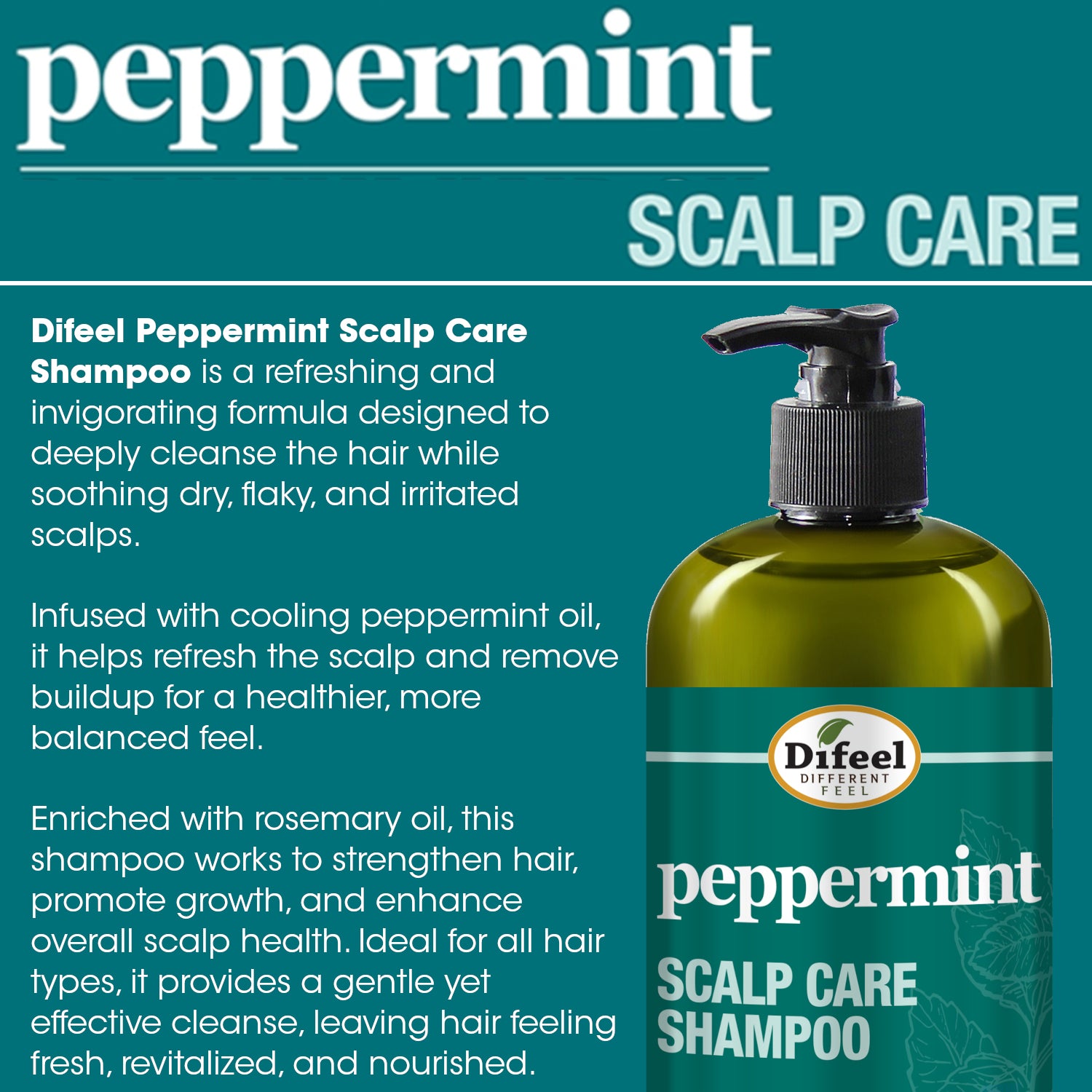 Difeel Peppermint Scalp Care Shampoo 12 oz.