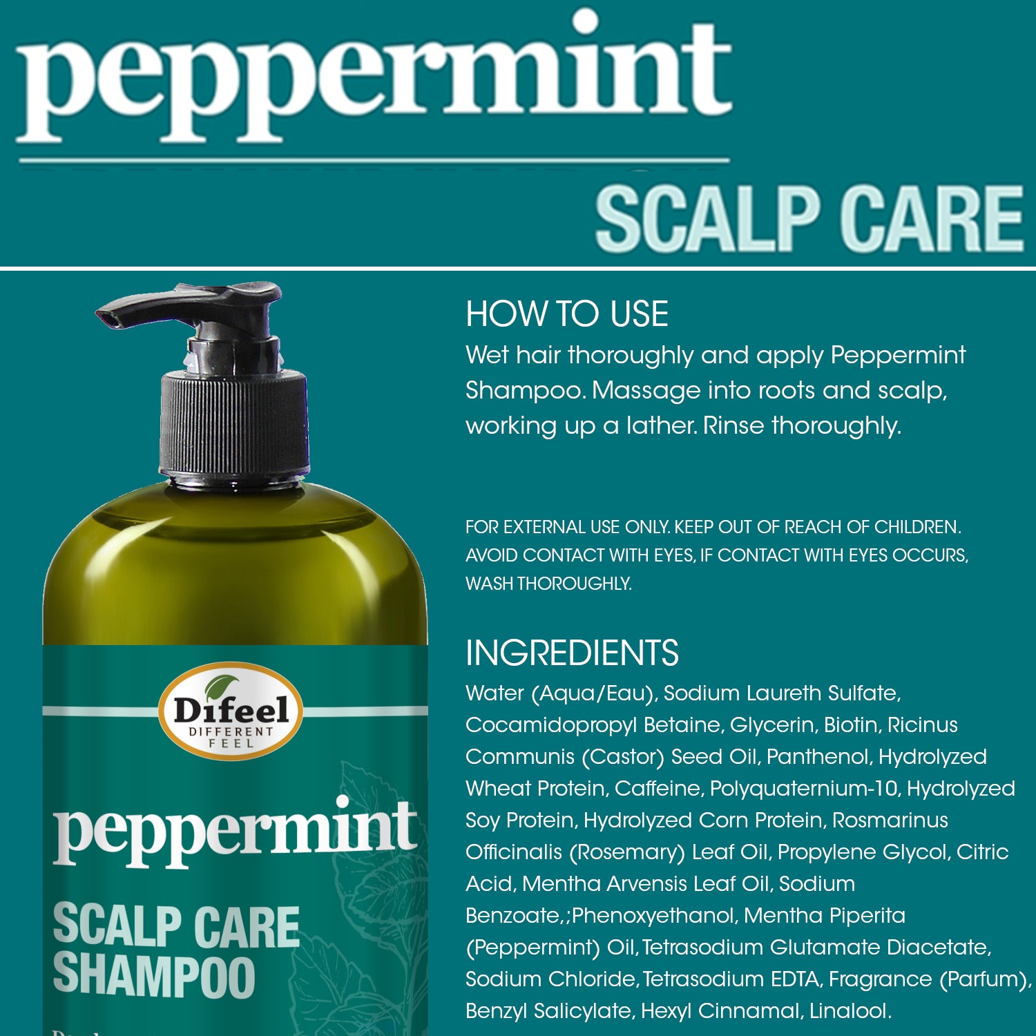 Difeel Peppermint Scalp Care Shampoo 12 oz.