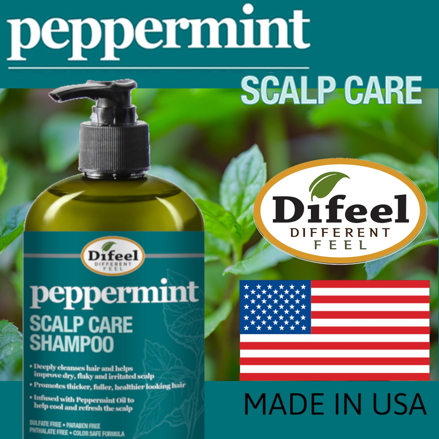 Difeel Peppermint Scalp Care Shampoo 12 oz.