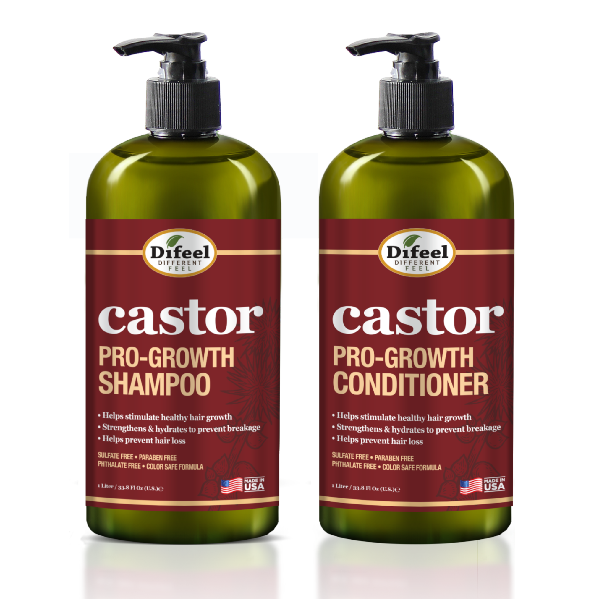 Difeel 2PC Castor Pro-Growth Shampoo & Conditoner Gift Box- Includes 33.8oz. Shampoo and Conditioner
