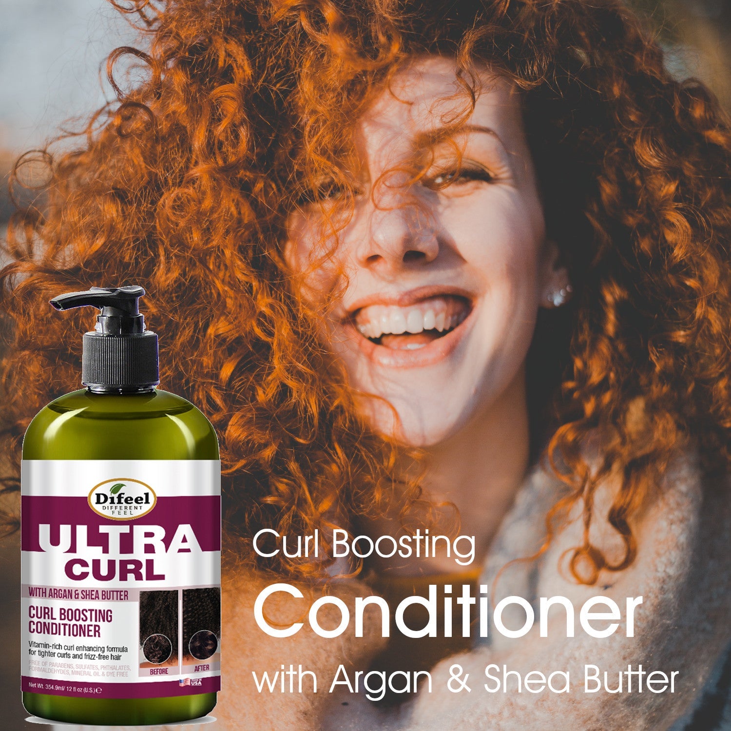 Difeel Ultra Curl 4-PC Curl Enhancing Hair Care Gift Set : Ultra Curl Shampoo 12 oz, Conditioner 12 oz, Hair Mask 12 oz. & Hair Oil 2.5 oz.