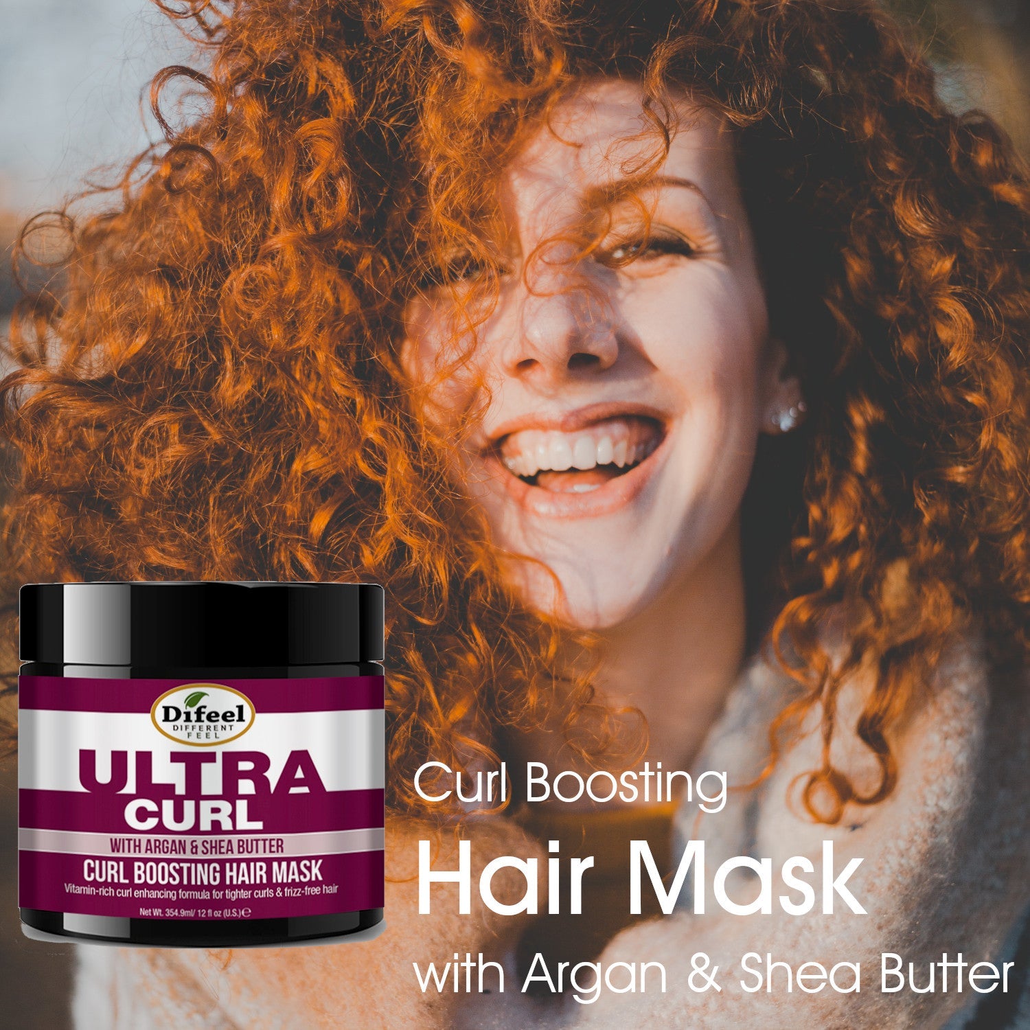 Difeel Ultra Curl 4-PC Curl Enhancing Hair Care Gift Set : Ultra Curl Shampoo 12 oz, Conditioner 12 oz, Hair Mask 12 oz. & Hair Oil 2.5 oz.