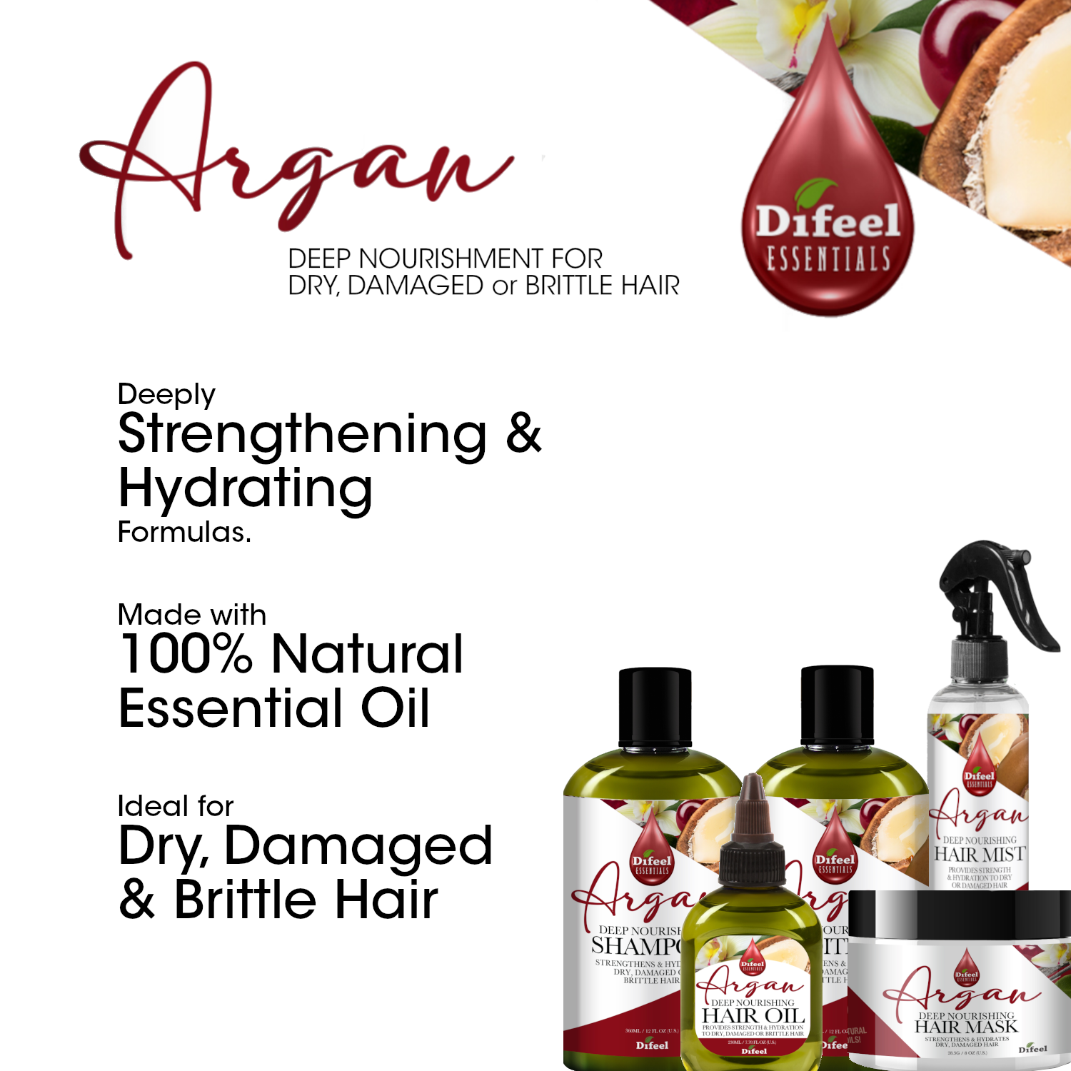 Difeel Essentials Deep Nourishing Argan - Hair Mask 8 oz.