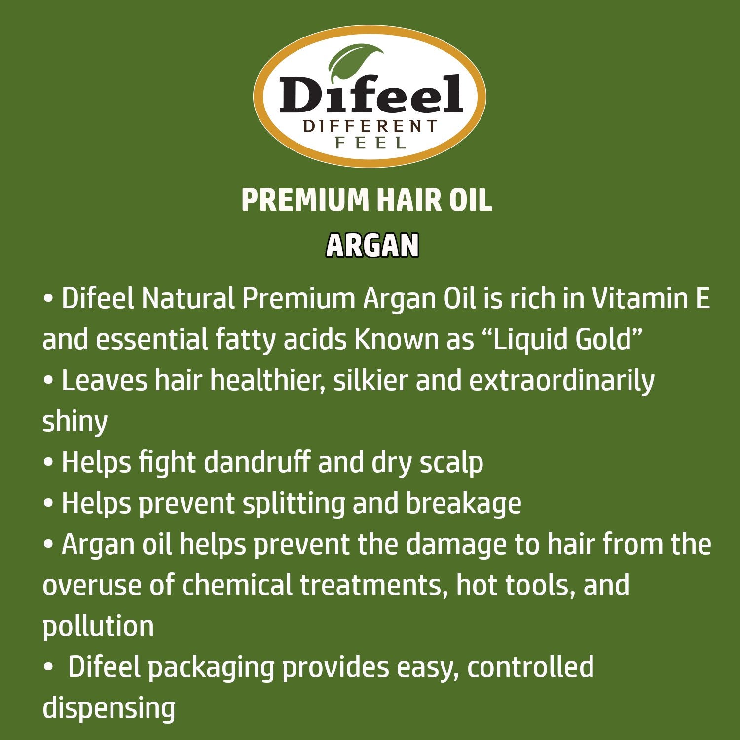 Difeel Premium Natural Hair Oil - Argan Oil 2.5 oz. (PACK OF 2)