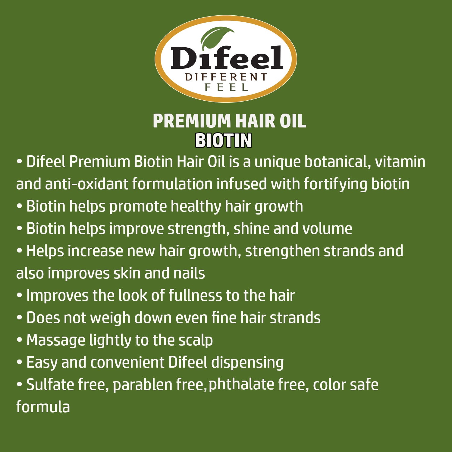 Difeel Biotin Premium Natural Hair Oil 8 oz.