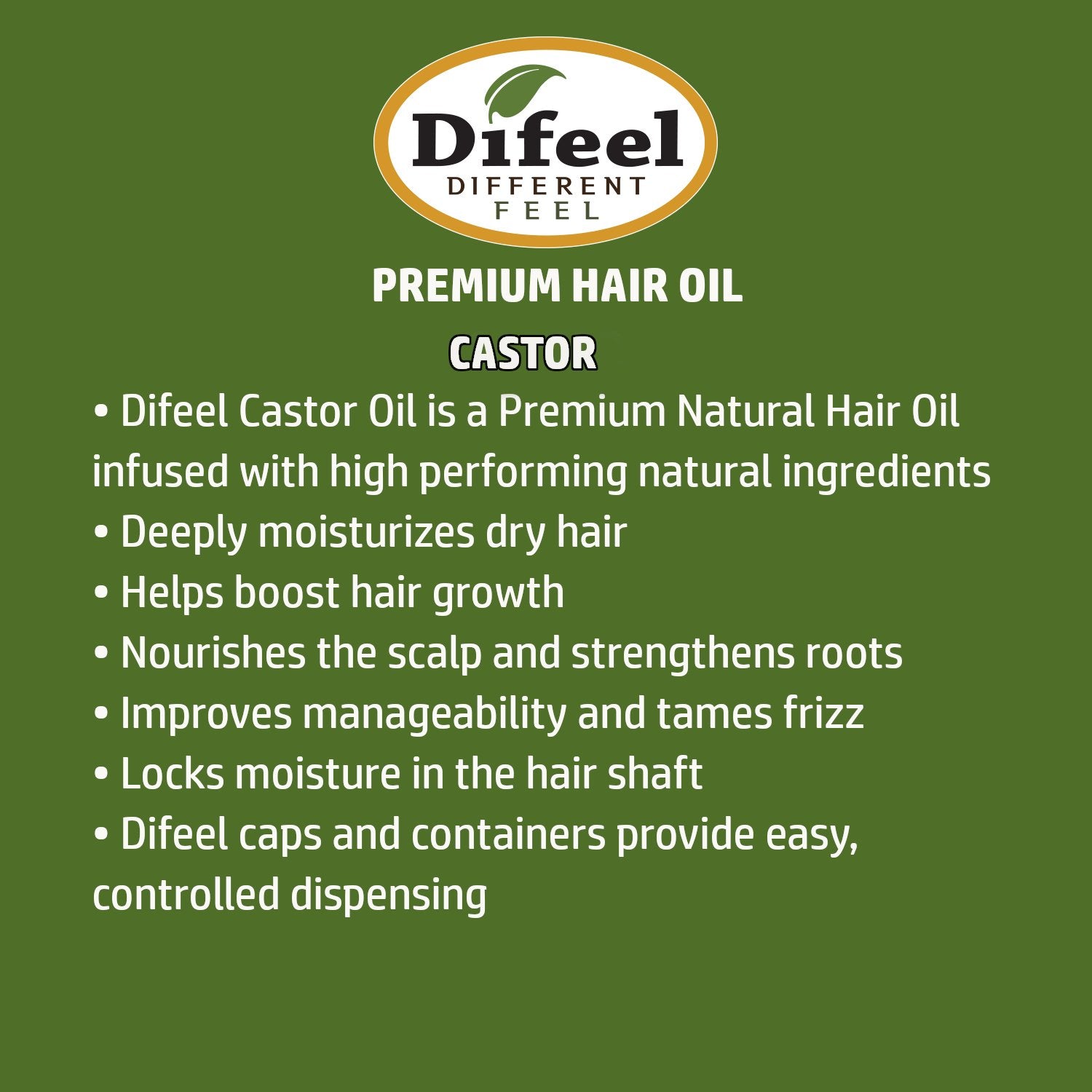 Difeel Premium Natural Hair Oil - Castor Hair Oil 2.5 oz. (PACK OF 2)