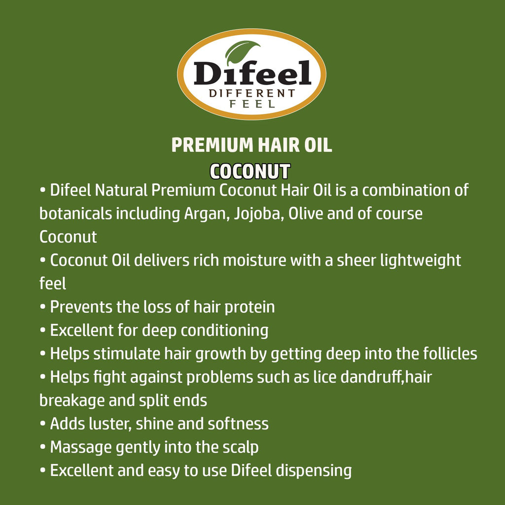 Difeel Premium Natural Hair Oil - Coconut Oil 7.1 oz. (PACK OF 2)