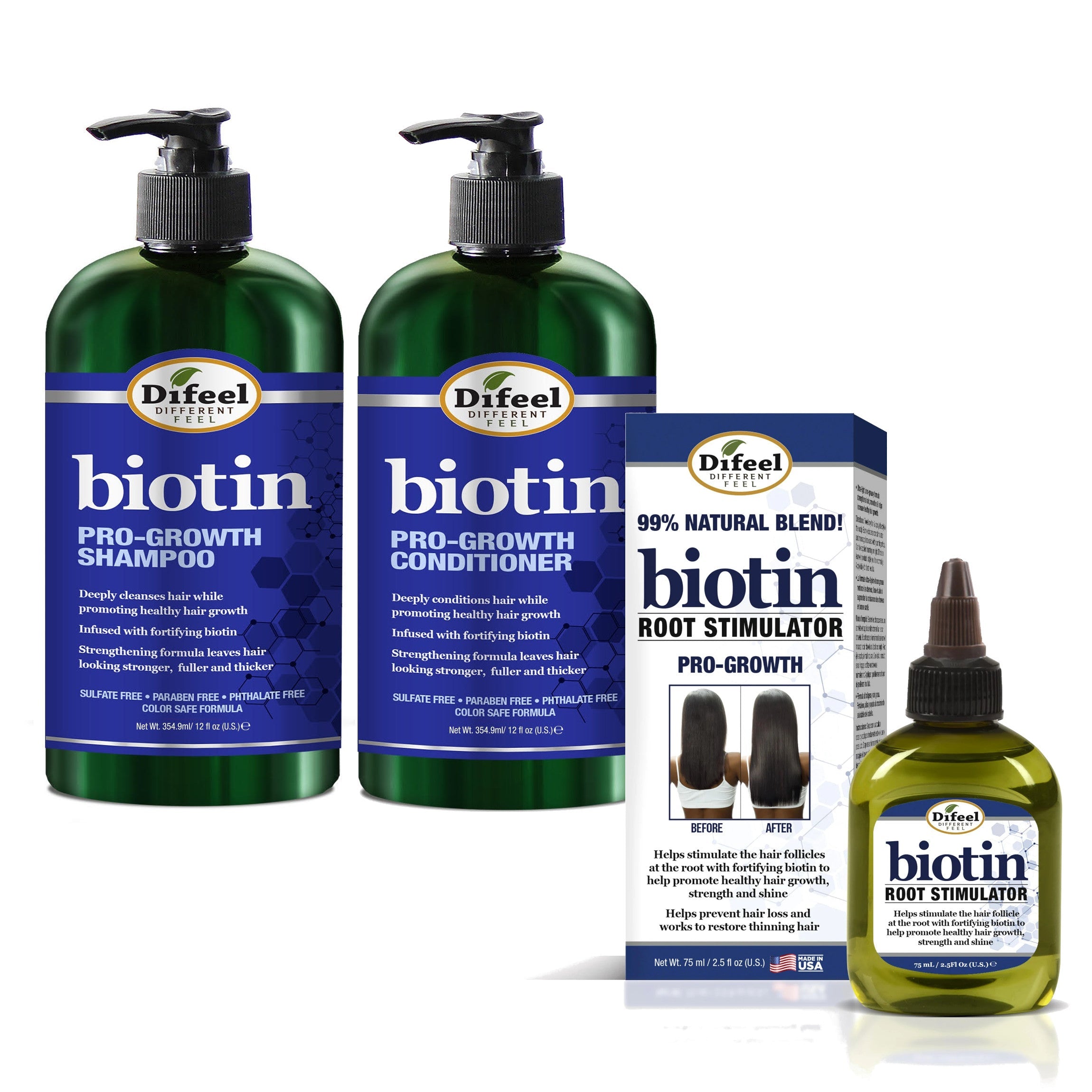 Difeel Biotin 3-PC Cleanse and Root Treatment Hair Growth Set