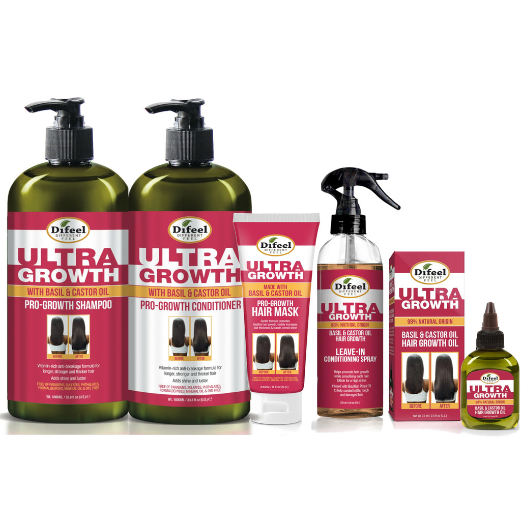 Difeel Ultra Growth Basil & Castor Oil Large Hair Growth Collection 5-PC Set